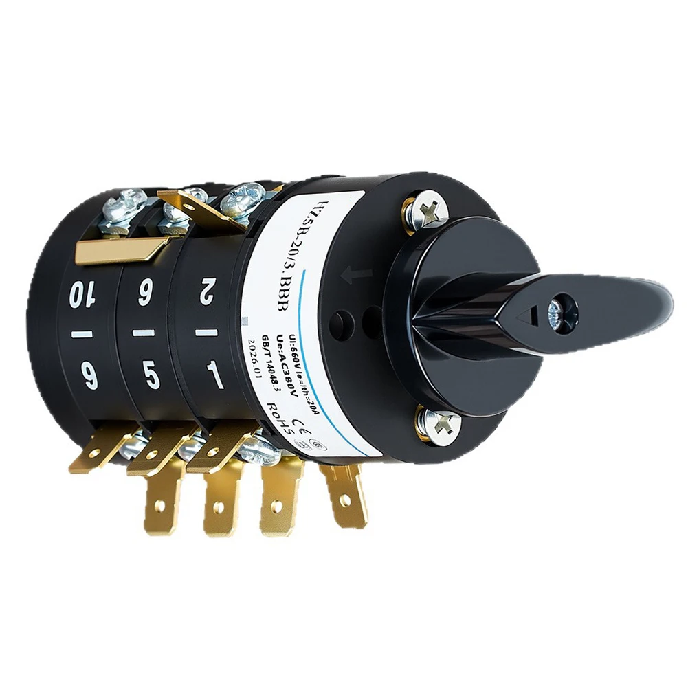 Imagen 7: Interruptor Combinado de 3 Polos y 8 Posiciones HZ5B 20/3.BBB con Contactos de Aleación de Plata para Control de Velocidad y Reversa de Motor
