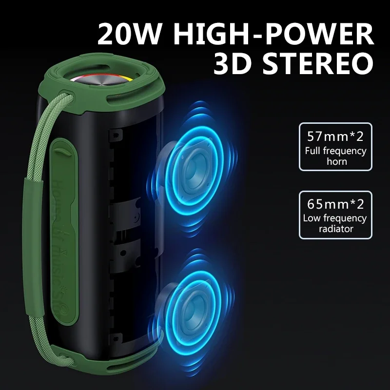 X5 RGB Portable Wireless Bluetooth Speakers Box Outdoor IPX6 Waterproof Subwoofer with 20W Stereo Sound Rich Bass 20H Playtime