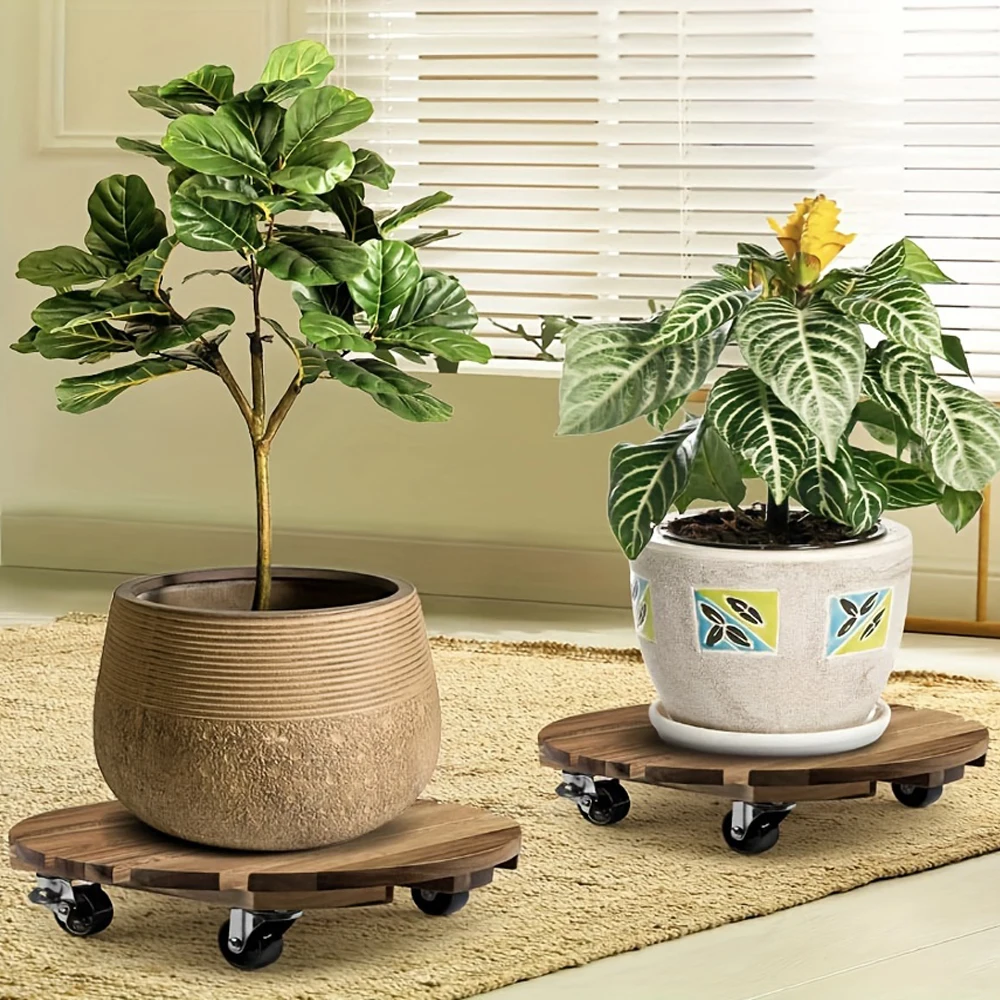 1PC Plant Cart with Wheels, Heavy-duty Rolling Plant Rack, Round with Metal Lockable Wheels, Suitable For Outdoor/indoor Use