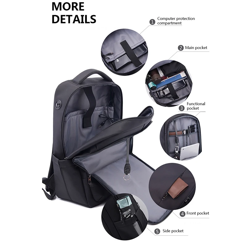 حقيبة ظهر مضادة للماء للأعمال للرجال شحن USB مقاس 15.6 بوصة حقائب ظهر للكمبيوتر المحمول ذات سعة كبيرة للسفر للرجال Mochila جديد #3