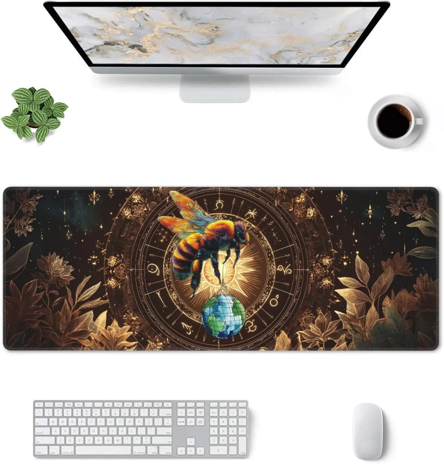Bee-Themed Extended Gaming Mouse Pad – XL Large Desk Mat with Stitched Edges for Gamers and Home Office