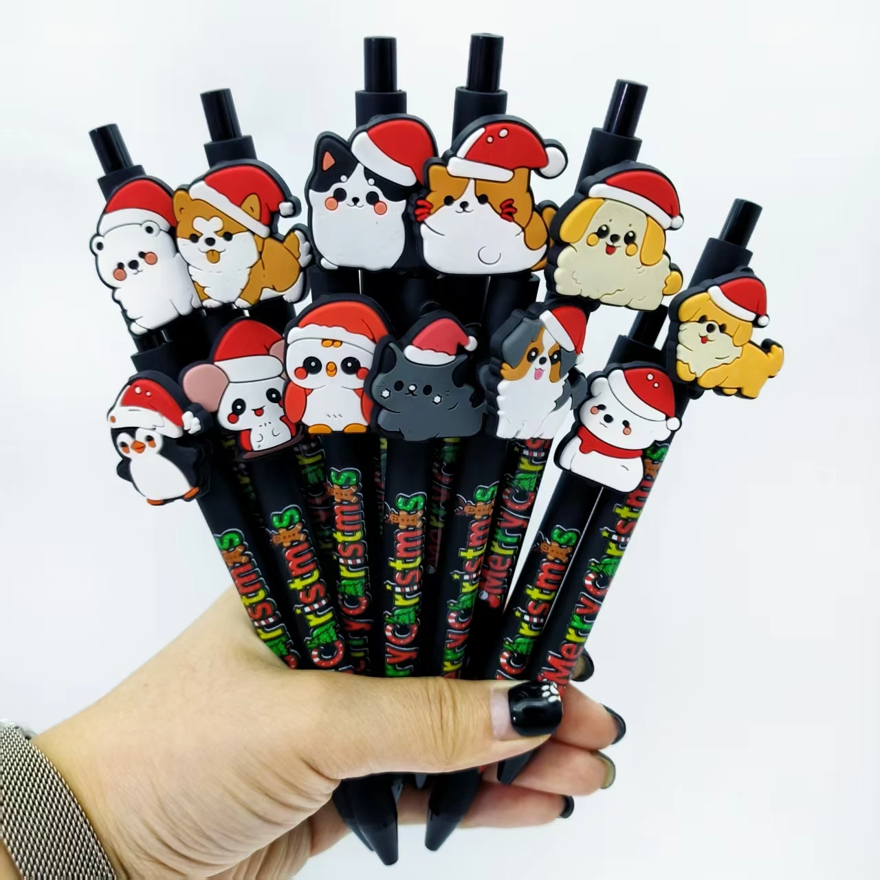 5 قطع/10 قطع قلم طباعة رقعة على شكل حيوان عيد الميلاد، قرطاسية هدايا العيد، قلم محايد قابل للتمدد #3