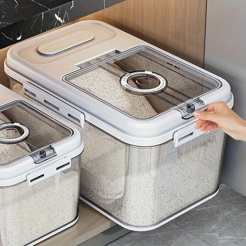

us2 Sizes Airtight Food Storage Containers Set - 2, 85gal & 2, 06gal, PET Square Flip Top Rice Canister, Reusable, Insect & Moisture Proof, Hand Washable, Sealable Grain Dispenser for Kitchen Pantry Organization, Pantry Organization|Modern Kitchenware|Dur