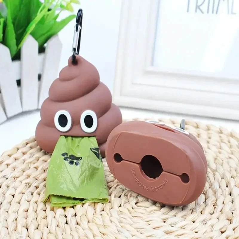 creative poop shaped pet poop waste bag dispenser portable pet bin bag holder with clip pet dog leash outdoor walking and travel