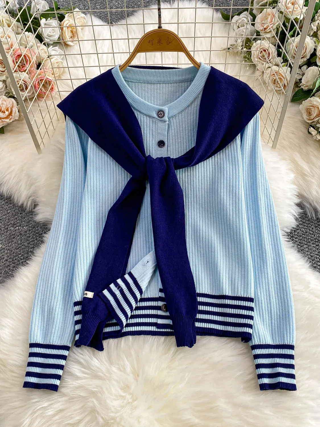 

Korobov Autumn Fashion Korean Striped O Neck Long Sleeve Cardigan +fashion All Match Shawl
