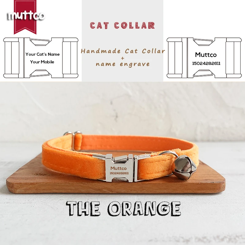 MUTTCO retailing engraved self-design personalized cat collars handmade collar THE ORANGE 2 sizes UCC147