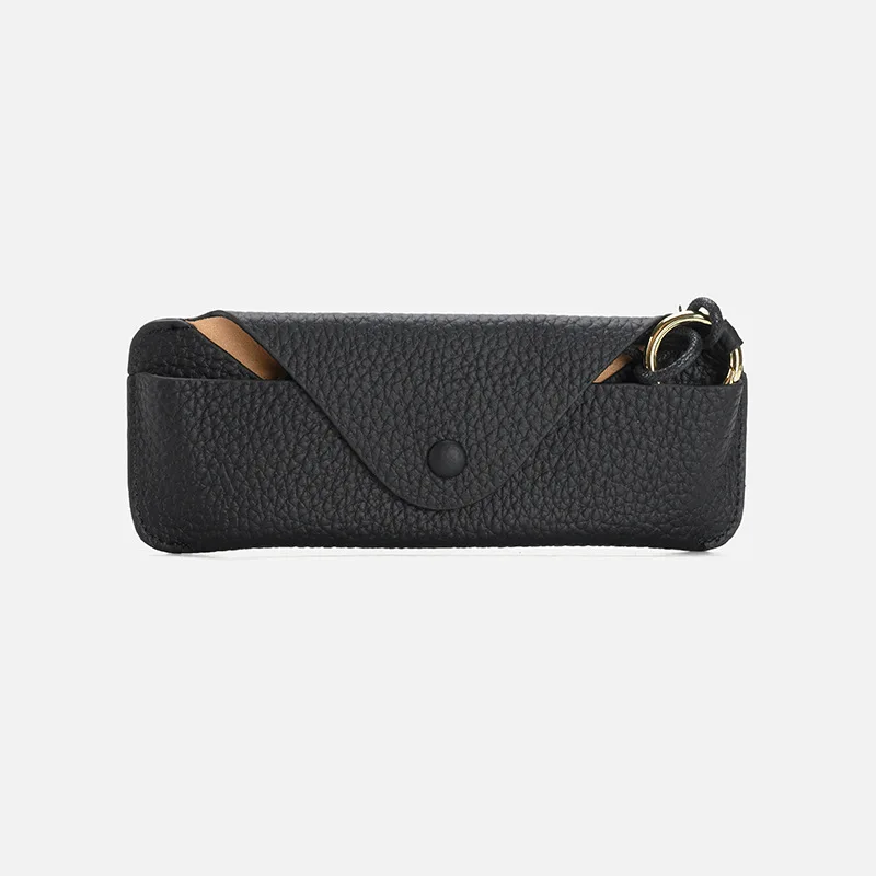 Glasses Case Women Genuine Pebble Leather Soft Fashion Portable Sunglasses Box Accessories Eyeglasses Pouch Bag with Lanyard