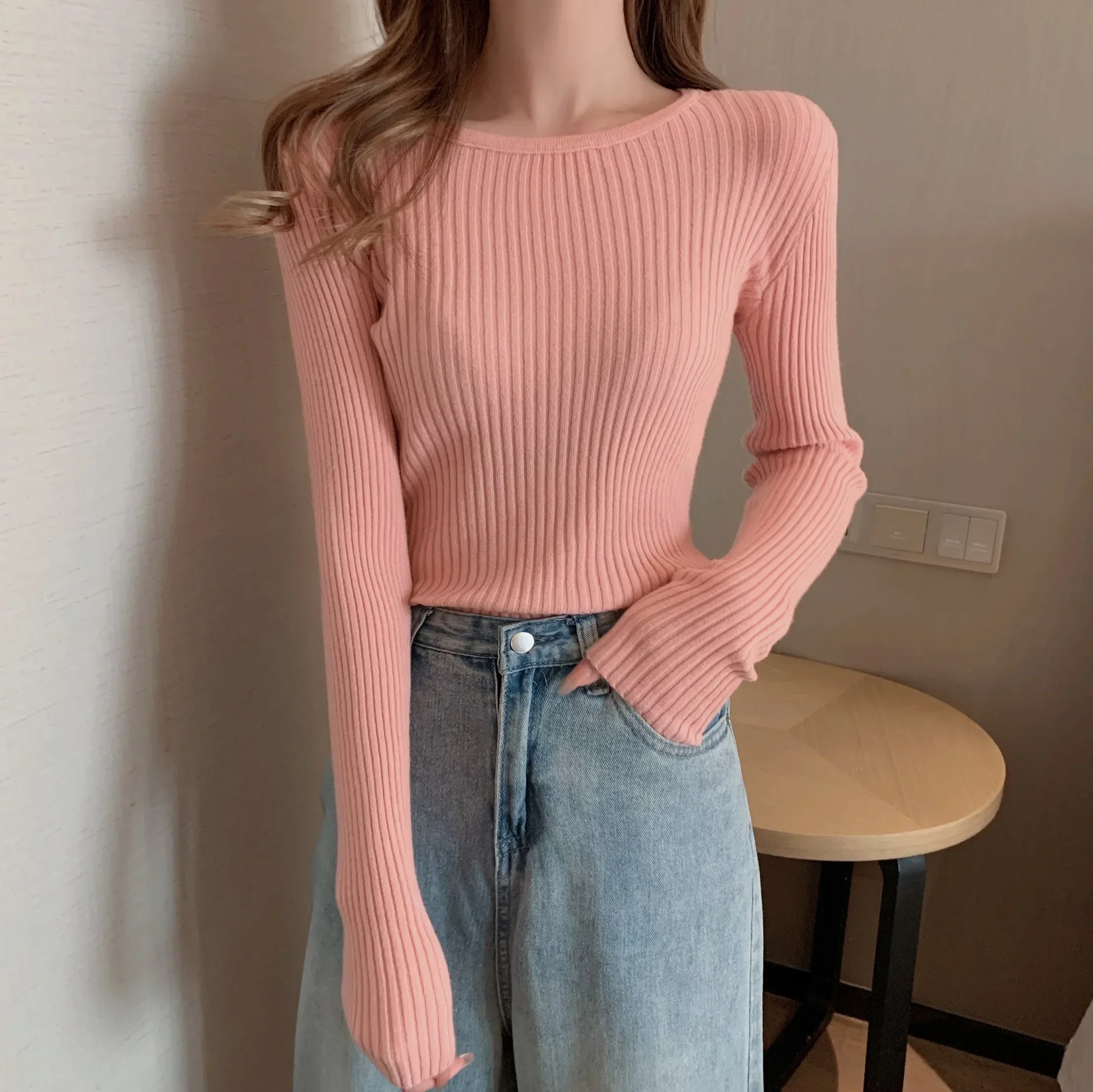 2025, herbst Winter Frauen Pullover Casual Langarm Gestrickte Pullover Pullover Femme Grundlegende Solide Jersey Tops Mode Kleidung