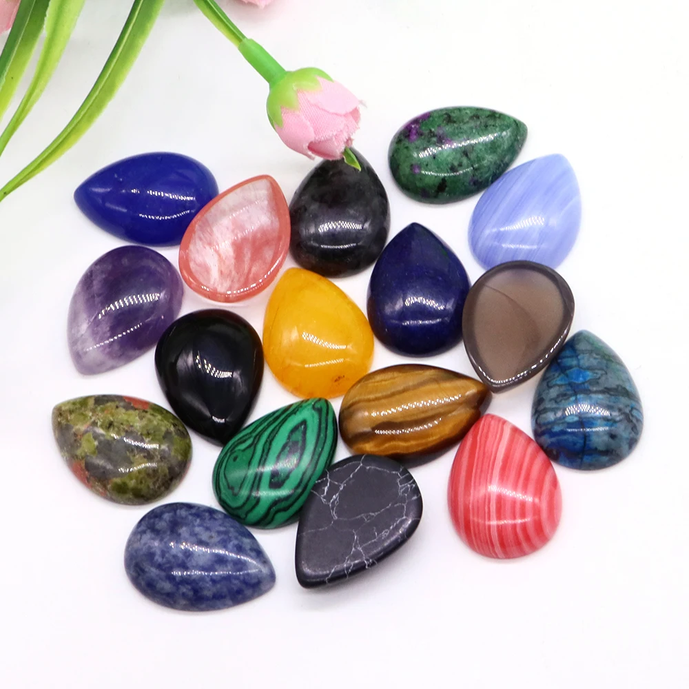 18x25mm Natural Stone Water Drop Setting Cabochon Beads Flat Back Crystal Healing Gemstone Fit Pendants Rings Earring Jewelry