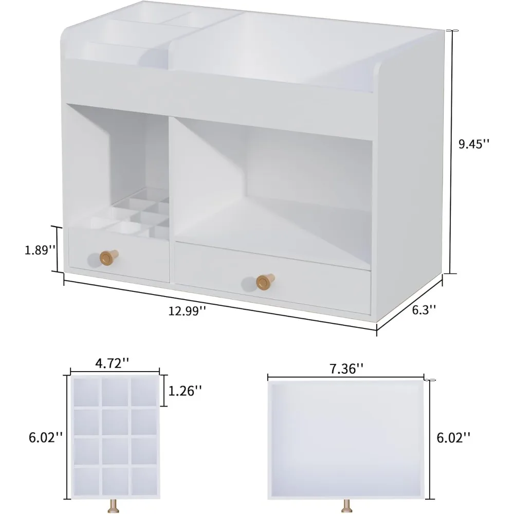منظم مكياج من الخيزران مع أدراج لتخزين مستحضرات التجميل، لا يتطلب تجميع باللون الأبيض #2