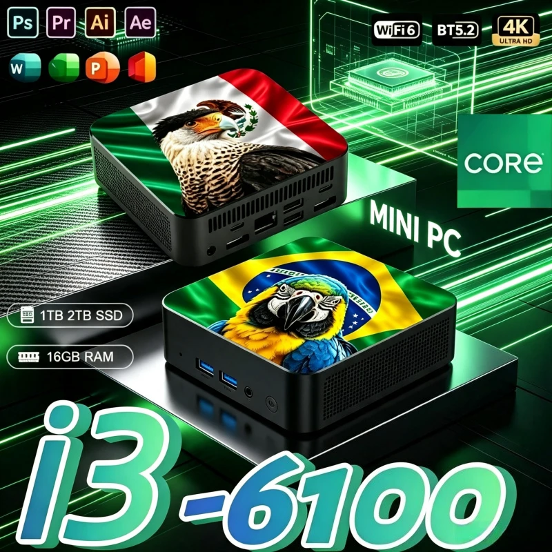 Portable High‑Power Gaming New Mexico Brazil Flag High‑Performance Core i3‑6100 16GB RAM, 2TB M.2 SSD, Win11, 60Hz 4K HD for PC.