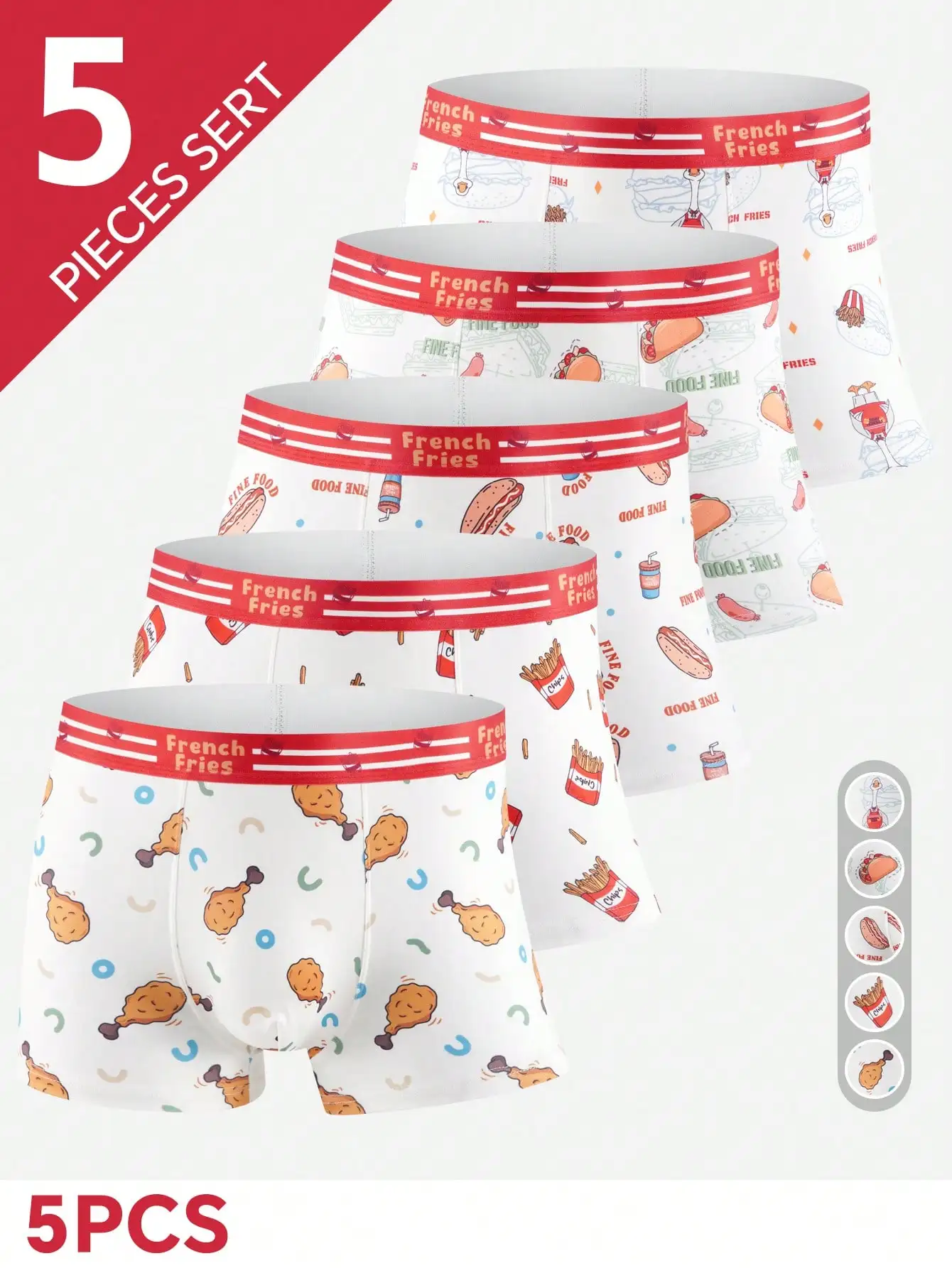 

Мужские трусы-боксеры с принтом еды и эластичной резинкой на талии, 5 шт.
