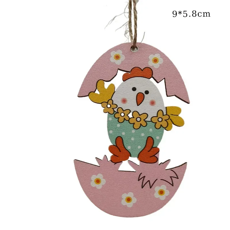 イースター漫画のウサギの木製工芸品、木製の窓のウサギ、ハンギングペンダント、卵、鶏肉、ホームペンダント、ハッピーイースターパーティーの装飾