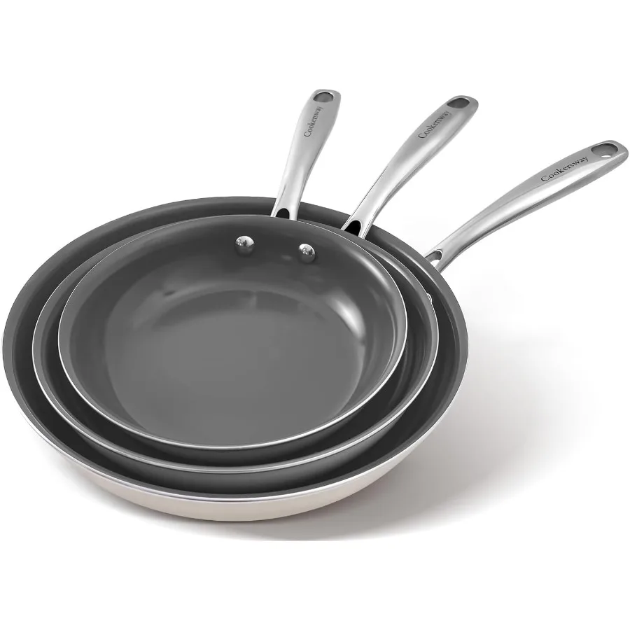 

8 9.5 and 11inch Ceramic Nonstick Frying Pans Set for Everyday Cooking Applications Ideal for Egg Preparation PTFE PFOA and PFA