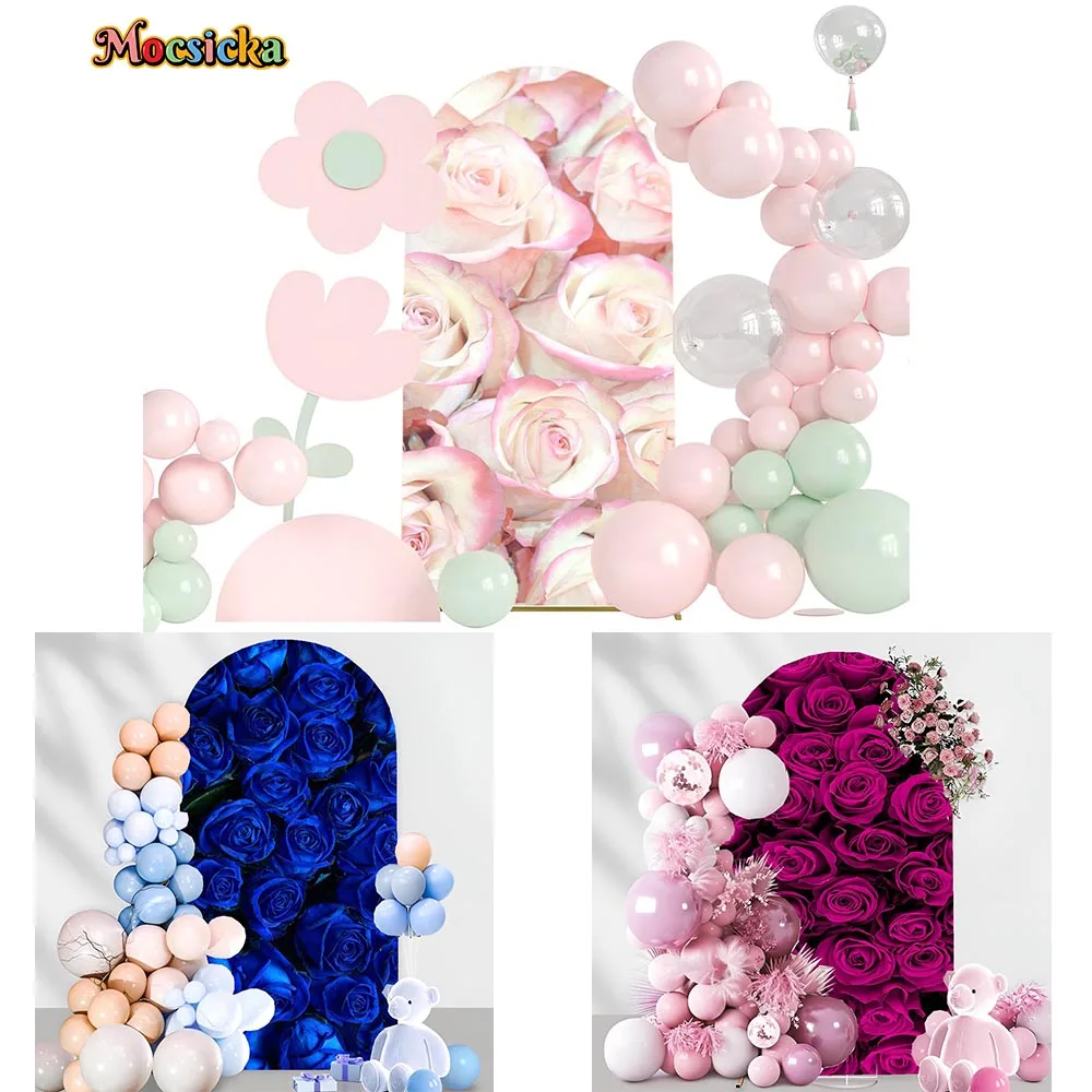 

Mocsicka Arch Backdrops 2-Sided Fit Solid Color Round Top Flower Rose Wedding Birthday Party Decor Background Photo Studio Props