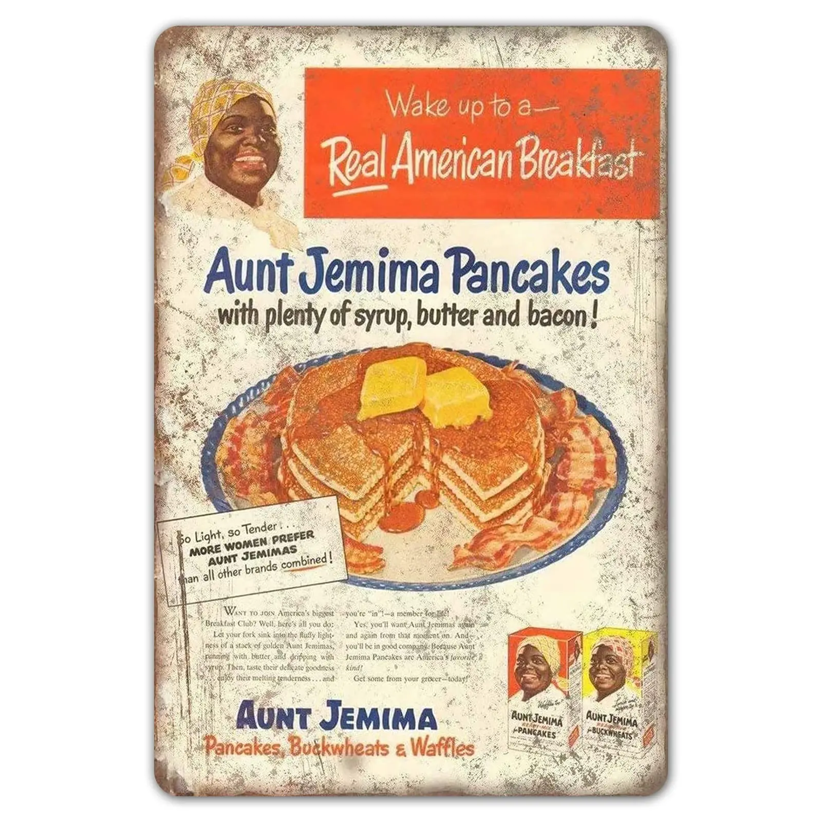 A Retro Kitchen Decor, Aunt Jemima Pancake Waffle Mix Metal Signs, Vintage Breakfast Tin Sign Home Bar Wall Poster 8x12 Inch