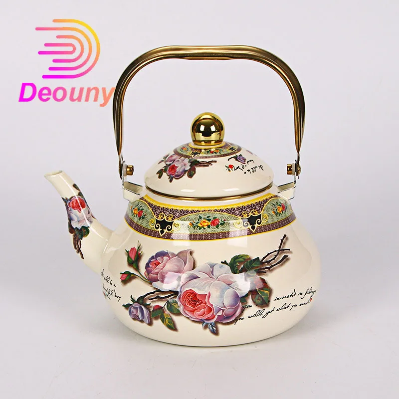 

DEOUNY чайник с молоком, эмалированный чайник, золотая ручка, грушевидный чайник с холодной водой, стальная ручка, эмалированный чайник, чайник