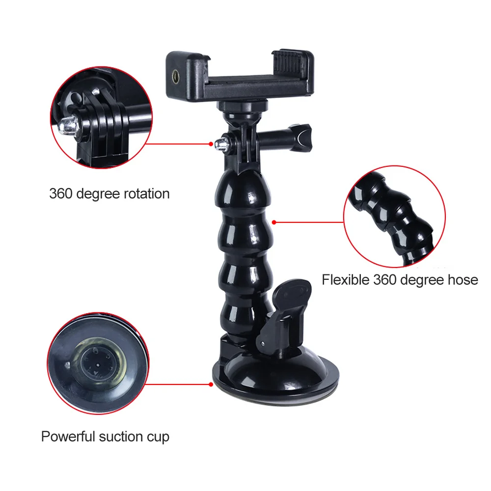 Flexible Gooseneck Extension Suction Cup Car Mount Holder for Gopro Hero 12 11 10 9 8 7 iPhone Samsung Insta360 X2 X3 DJI Camera