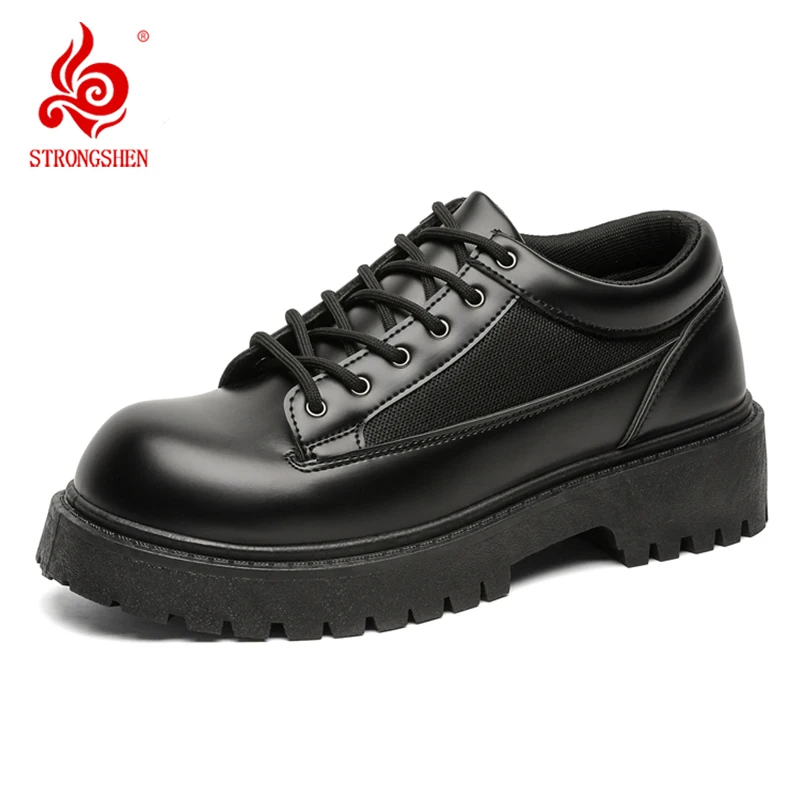 

STRONGSHEN Men Leather Shoes British Style Dress Shoe Lace-up Elegant Comfy Casual Platform Round Toe Business Wedding Shoes