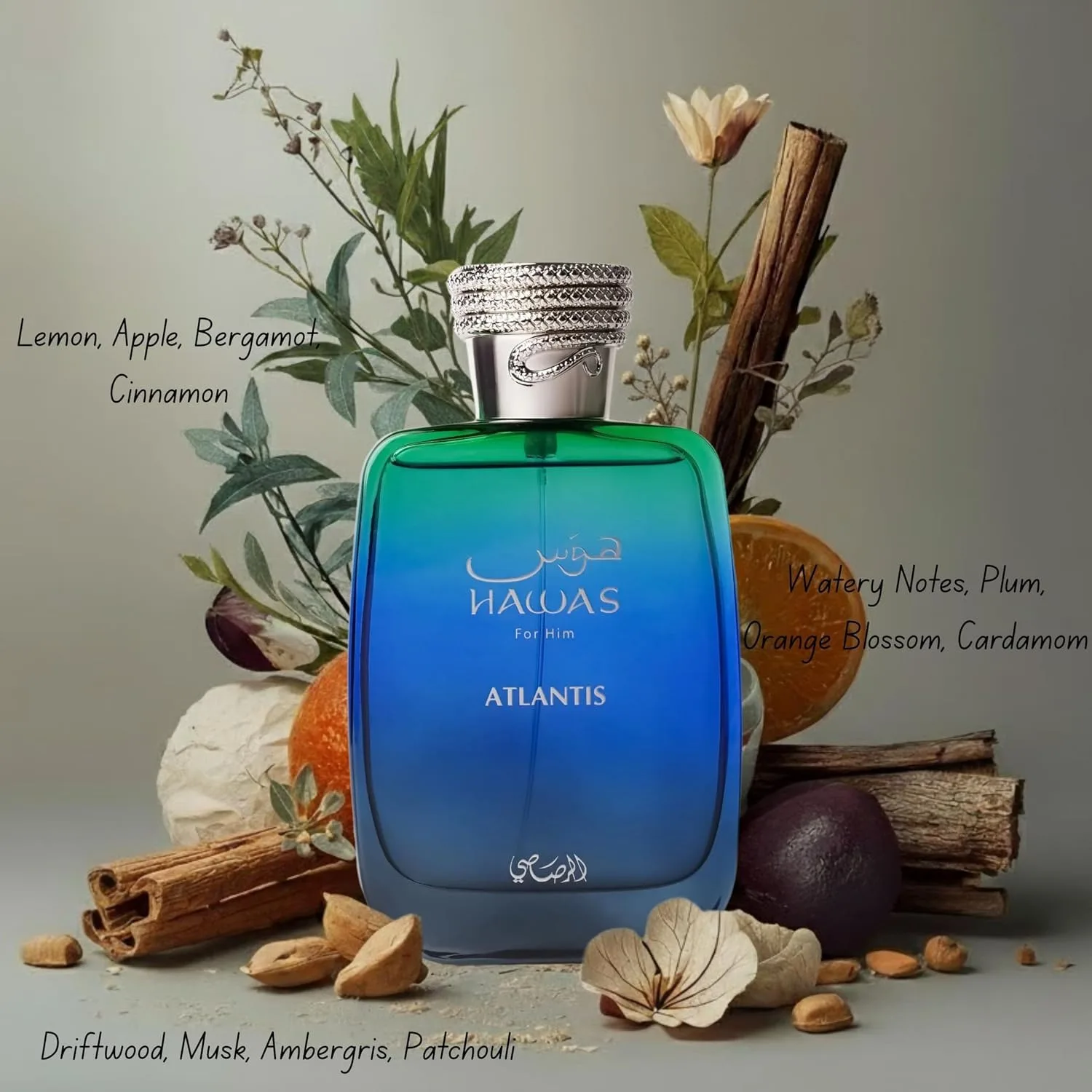 RASASI Hawas Atlantis, 3.4 oz Fresh Scent, Lemon, Apple, Watery Notes, Driftwood, Eau De Parfum for Men view 2