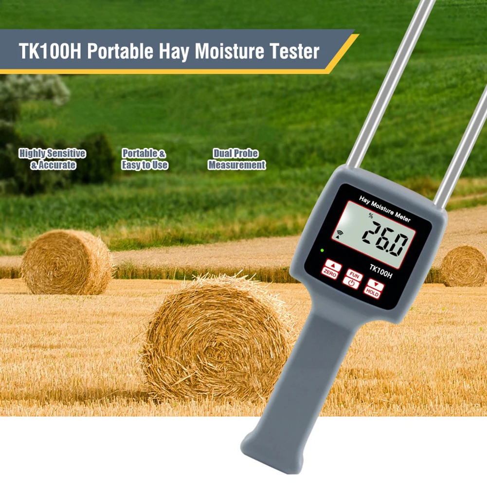 Portable Hay Moisture Meter with Backlit LCD Display for Accurate Measurement of Cereal and Straw Moisture Levels