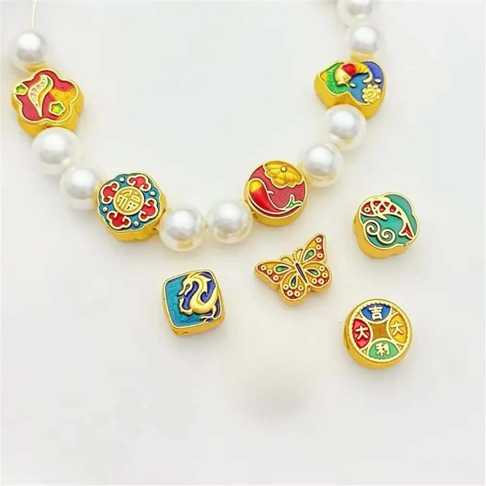 Oude Gouden Lotusblad Koi Kalebas Geluk Kralen Handgemaakte DIY String Armband Ketting Sieraden Materiaal Accessoires