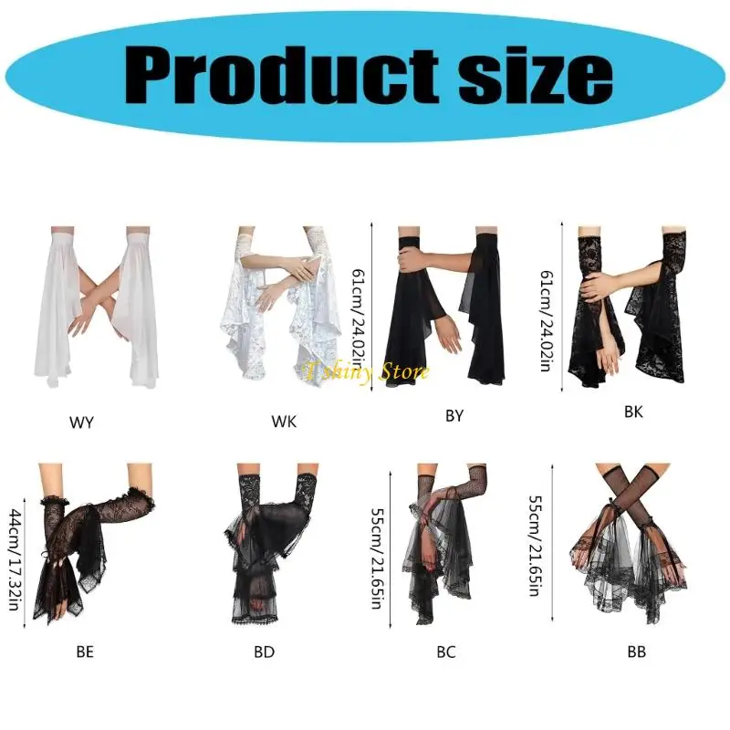 N58F Guantes malla transpirable Mangas brazo gótico Disfraz Halloween ajuste ajustable esencial