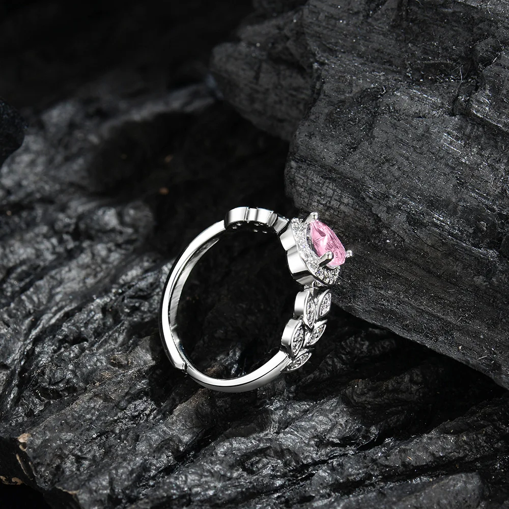 925 sterling zilveren ring roze hartvormige zirkoon luxe opening verstelbaar voor vrouwen bruiloft fijne sieraden accessoires feestcadeau