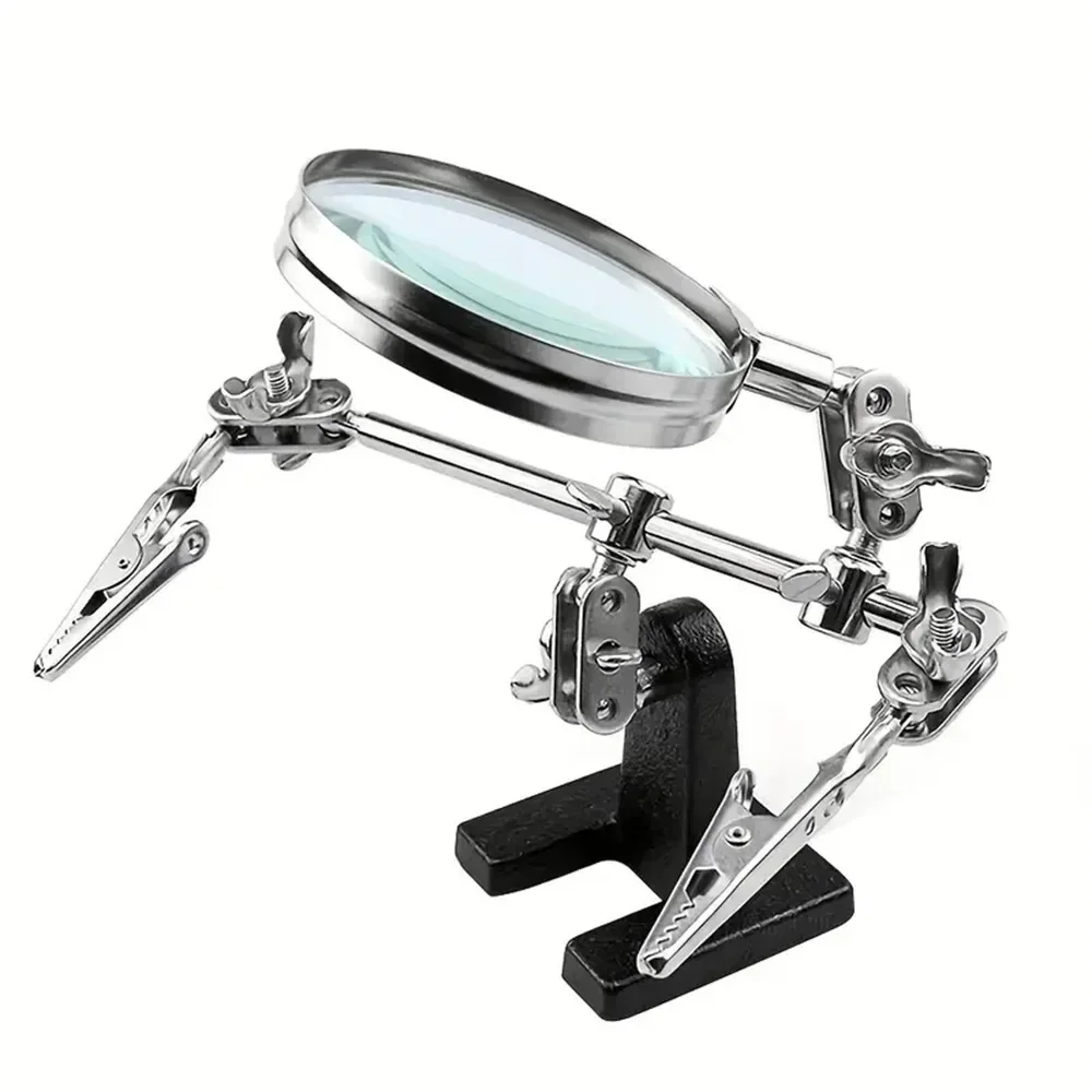 Professional Factory Manufacture 60mm Diameter 2.5X Magnifying Auxiliary Clip Welding Helping Hand Magnifier with Three Handles