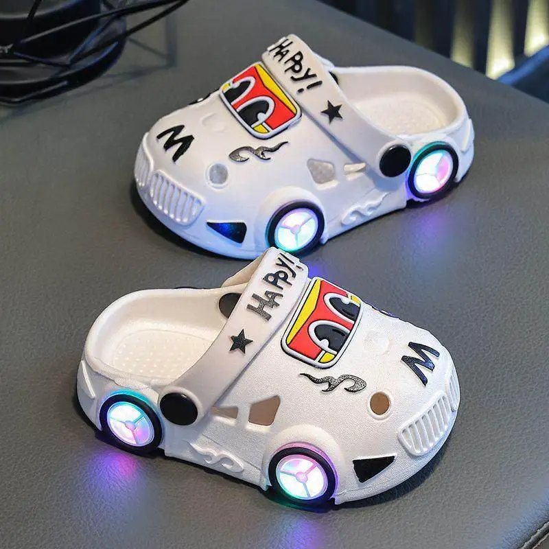 

New 2026 Kids Glowing Slippers Summer Outdoor Two-Way Wear Anti-Slip Cute Small Children Sandals Boys Slip-On Home Slippers