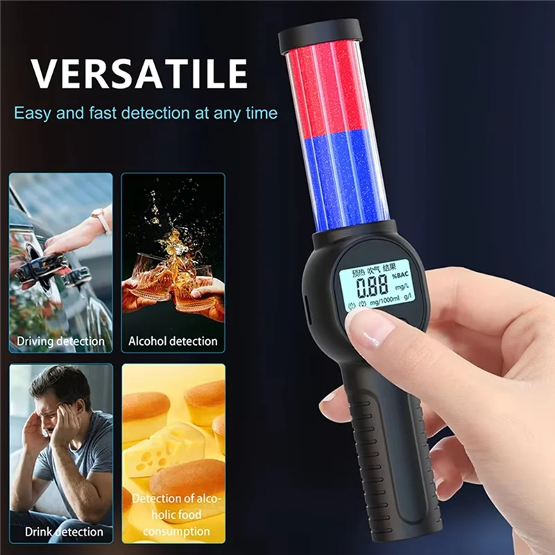 SUNRI-Handheld Digital Breathalyzer Rechargeable LCD Display Professional Alcohol Tester With LED Non-Contact Alcohol Detector