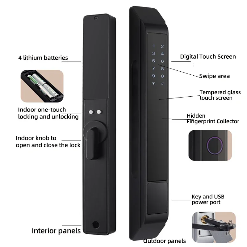 2024 latest design ultra-narrow  ultra-thin aluminum door sliding hook door automatic fingerprint digital code smart door lock