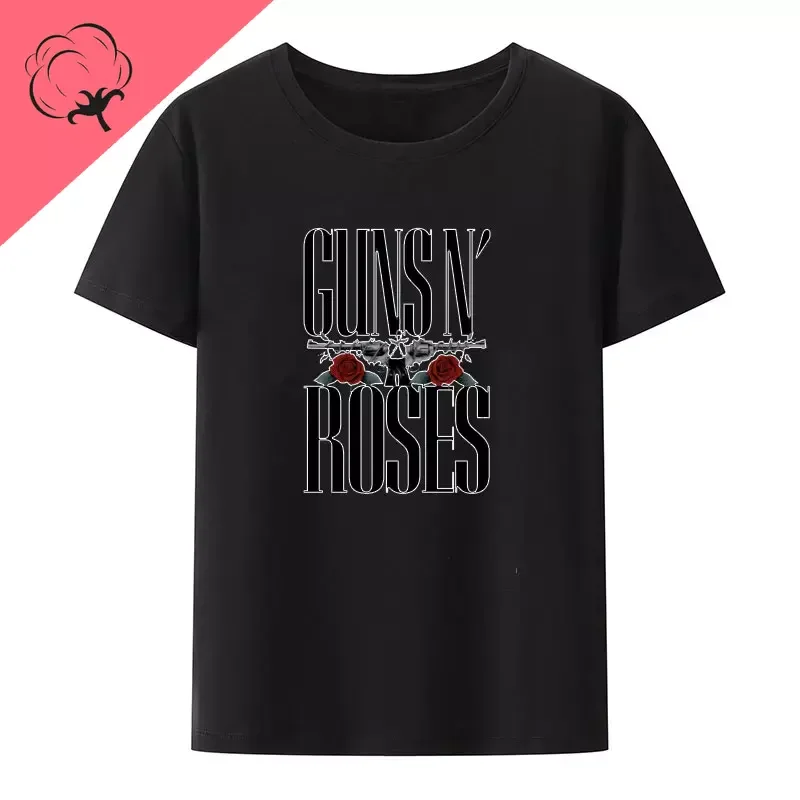 Guns N Roses Theme 100%Cotton Summer O-neck Print Streetwear T Shirt Male Harajuku Short Sleeve Tee Men Clothing Y2k Tops Gym