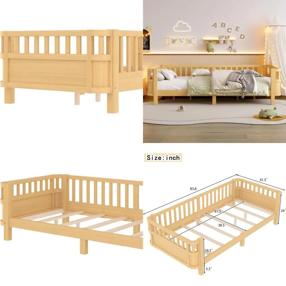 Twin XL Mattress Platform Bed with Slats, Detachable Rails, and Rounded Corners for Easy Assembly