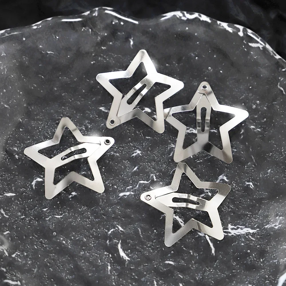 10/100Pcs Silver Star Hair Clips for Girls Filigree Star Metal Snap Clip Hairpins Barrettes Hair jewelry Nickle Free Lead 2024