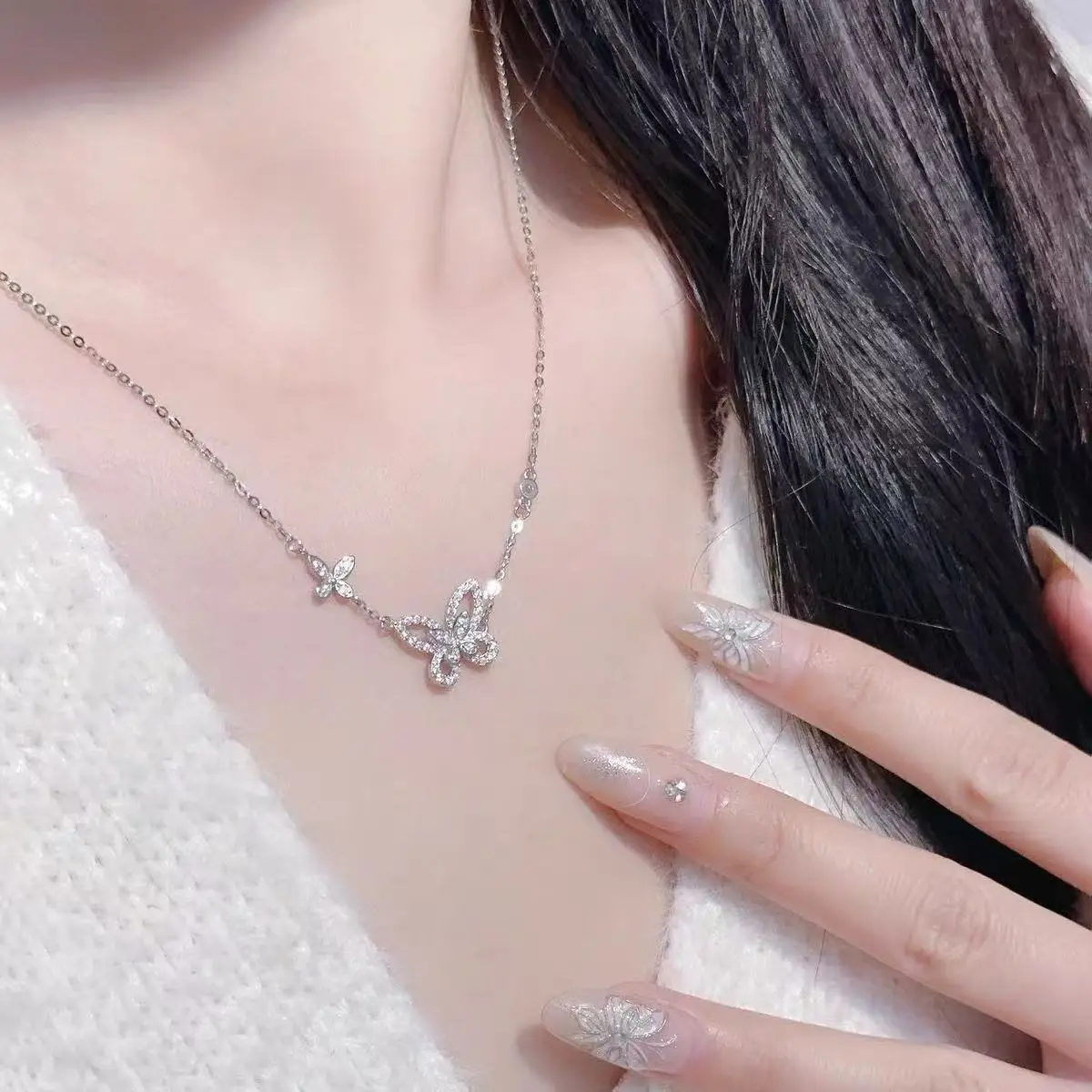 Luxury Classic S925 Serling Silver Women's Necklace. Butterfly 1:1 Design, Multiple Stacking, Adjustable Length. Festival Gift view 4