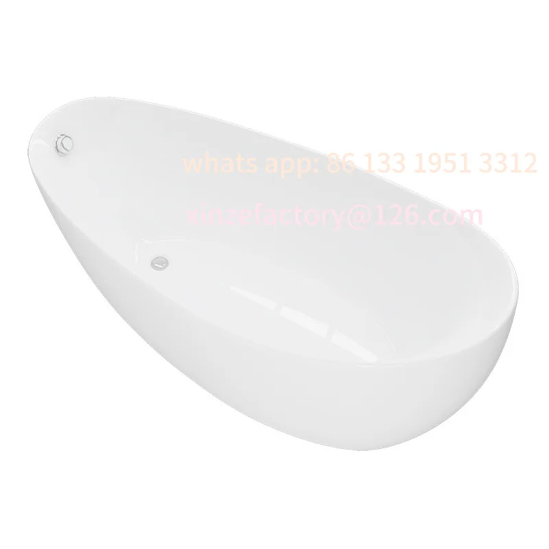 Akrylowa wanna z możliwością personalizacji, pełnowymiarowa, hotelowa, domowa, z pełnymi falbanami, wolnostojąca, dla dorosłych, w kształcie półksiężyca.