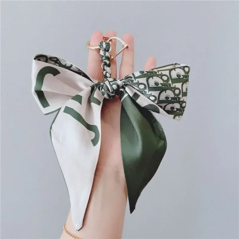 Bow Knot Silk Scarf Lady Keychain Fashion Bag Key Chain Ring Holder for Women Friend Lover Keyring Pendant Accessory Gift