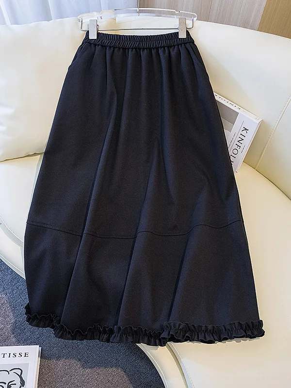 High Waist Elastic Waist Tweed  Skirt Women's Spring Autumn New plus Size Flattering Hip Concealing Wood Grain  Long ...