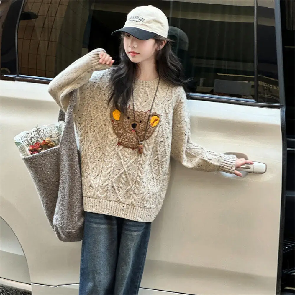 

Kawaii Girl Keep Warm Round Neck Sweater Bottom Layer Shirt Student Autumn and Winter Casual Knitwear Tops Children's Clothing