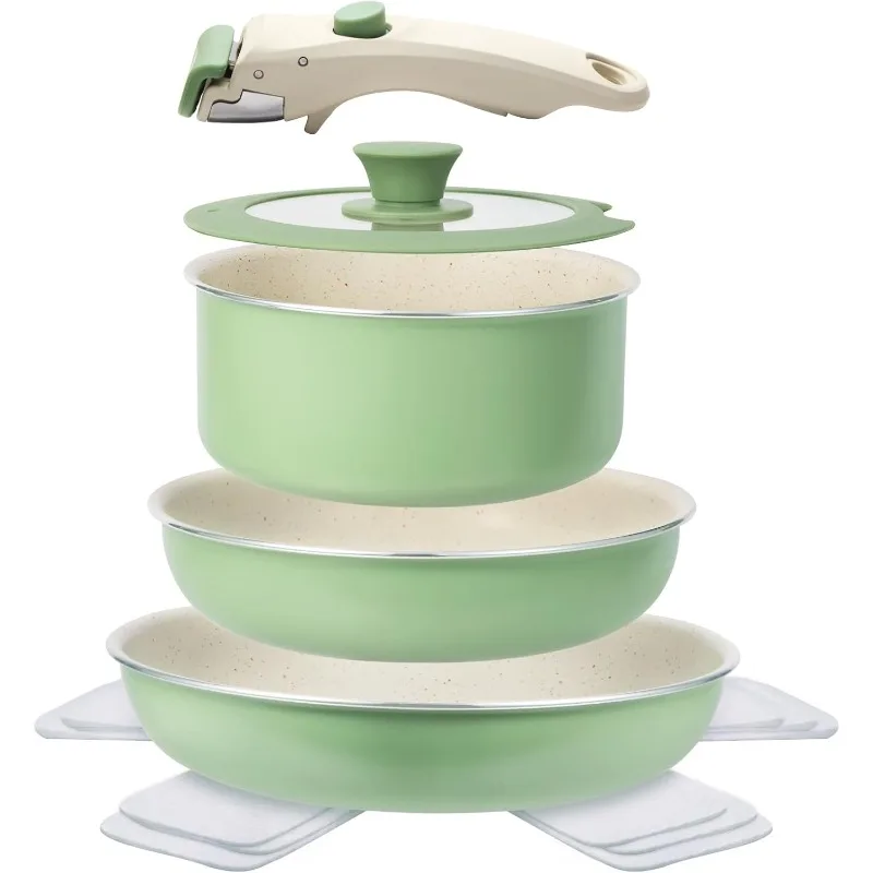 

Pots and Pans Set Non Stick, 8pcs Granite Cookware Set, Detachable Handle Pots and Pans, Nonstick Induction Cookware