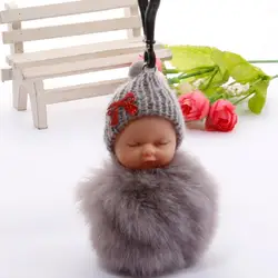 Sleeping Baby Keychain Cute Fluffy Plush Doll Keychains Women Bags Keyrings Car Key Ring Charming Key Chains Plush Keychains