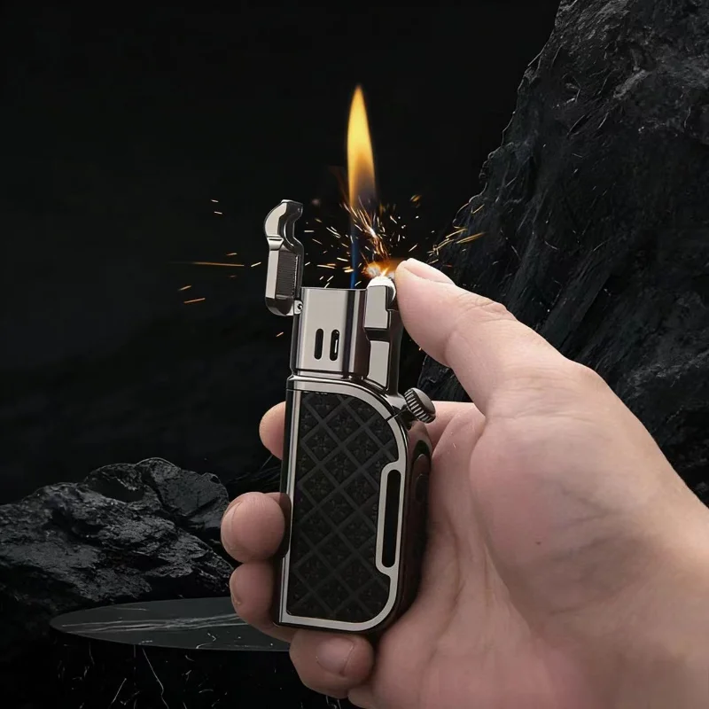 

HONEST Dual Flame Gas Lighter Direct Spray Open Flame Switch Grinding Wheel Ignition High End Exquisite Men's Smoking Gift