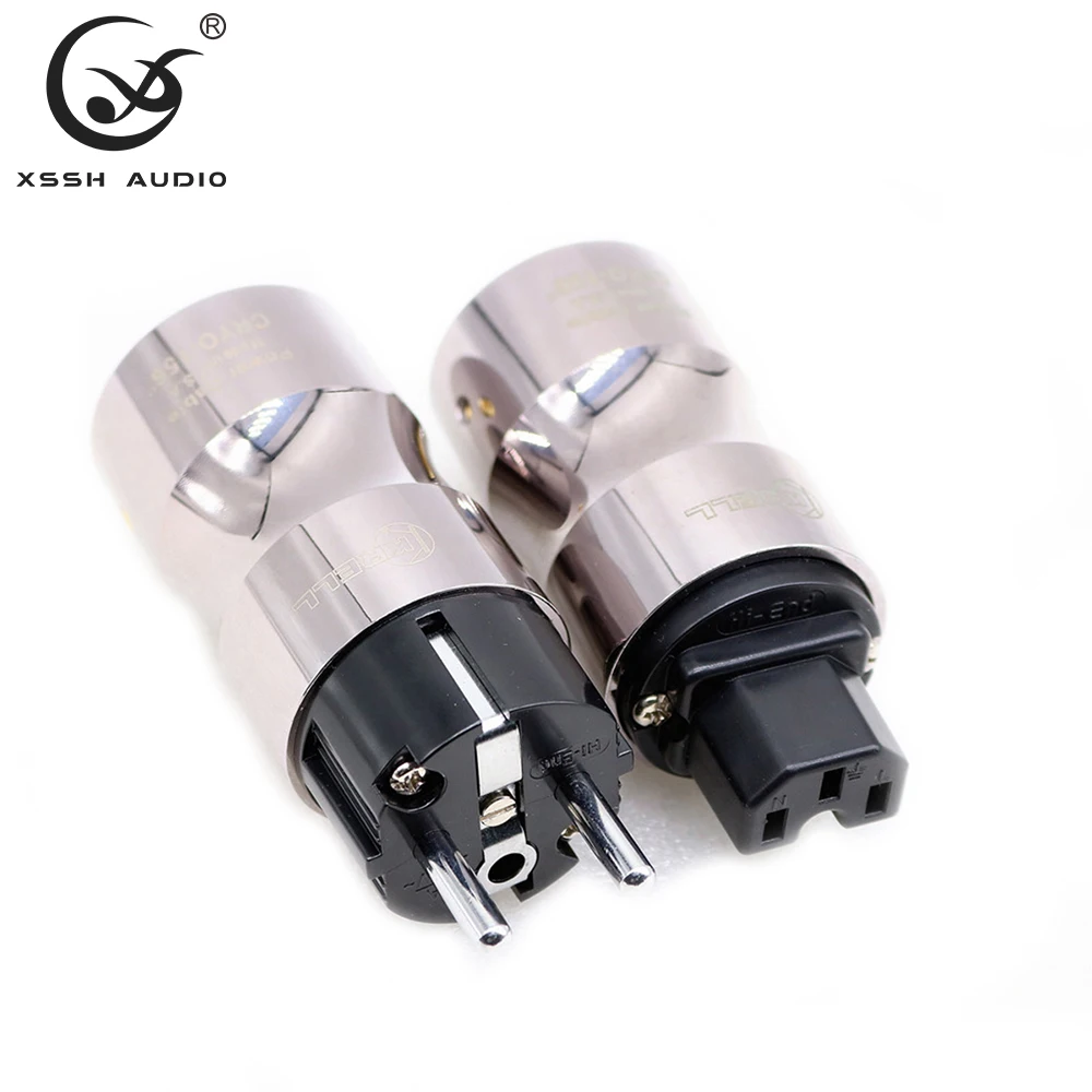 XSSH Audio HiFi Hi-end Female Male 3 Pins 2 Pins Pure Copper Plated Gold Rhodium US EU IEC AC Power Plug Connector Electric Jack