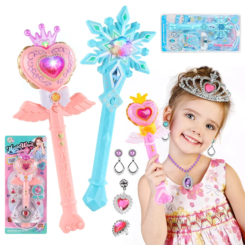 Meninas Fairy Magic Wand Brinquedos Conjunto, Decorações de Casa, Maquiagem Luminosa, Música Leve, Floco de Neve, Presente Infantil