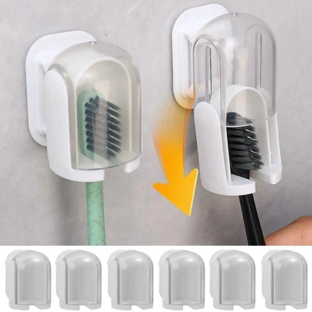 

New Convenient Toothbrush Holder Flip-top Punch Free Toothbrush Dustproof Cover Pull-out Wall Mounted Bathroom Storage Tool