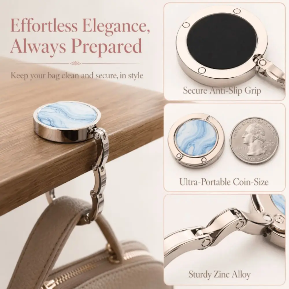 Compact Structure Portable Purse Hook Folding Marble Pattern Table Handbag Holder Alloy Non Slip Bag Hanger Dining Use
