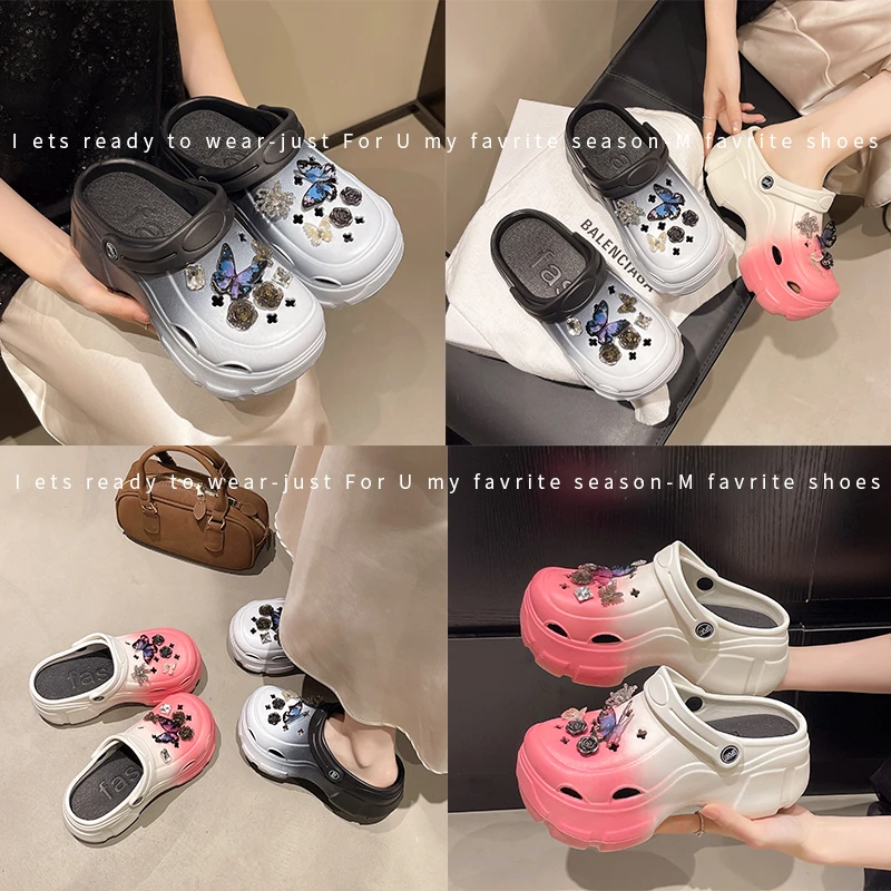 

Women's Butterfly Charm Platform Clogs, Gradient Color, Breathable Non-Slip, Cute Casual Slippers for Indoor Outdoor Summer Use