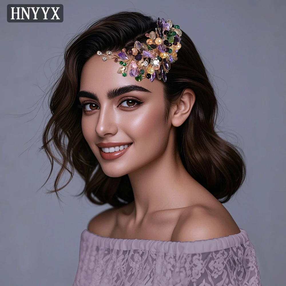 

HNYYX Colorful Crystal Hair Comb Handmade Woven Side Comb Elegant Women's Headdress Fashion Jewelry Hair Accessories A330