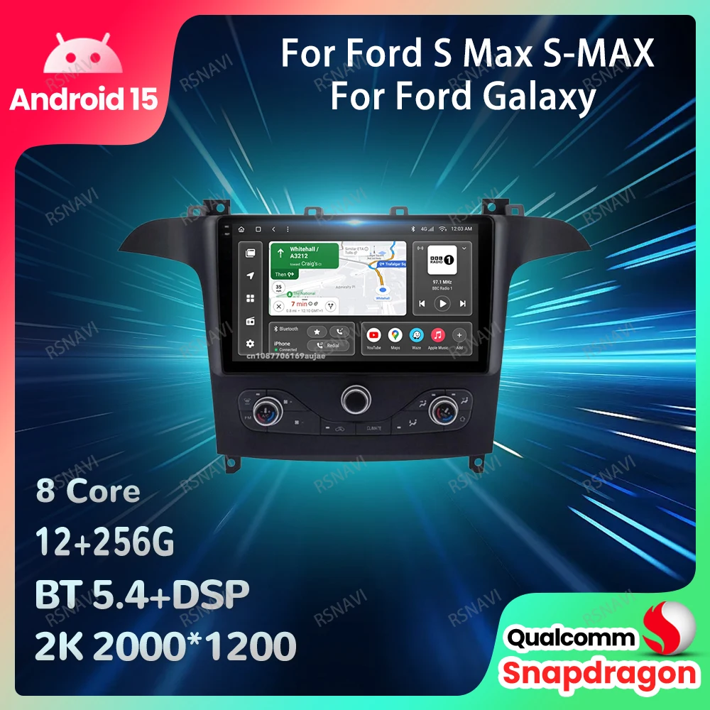 Автомобильный радиоприемник Android 15 для Ford S Max S-MAX 2006-2015 для Ford Galaxy 2014, головное устройство, стерео DSP, беспроводной Carplay Auto QLED 5G WIFI